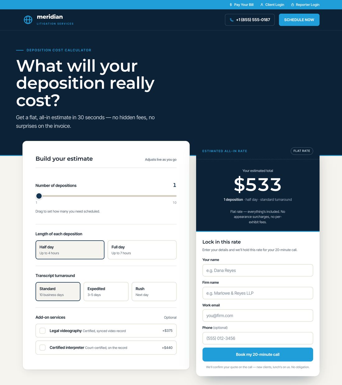 Meridian Litigation — Deposition Calculator