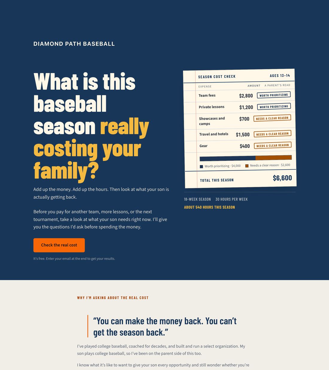 Youth Sports Program — Season Cost Sheet